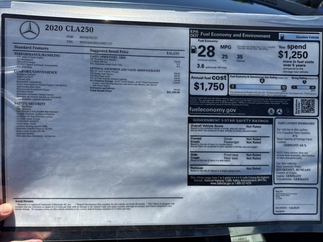used 2020 Mercedes-Benz CLA 250 car, priced at $25,000