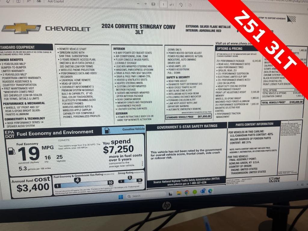 used 2024 Chevrolet Corvette car, priced at $80,000