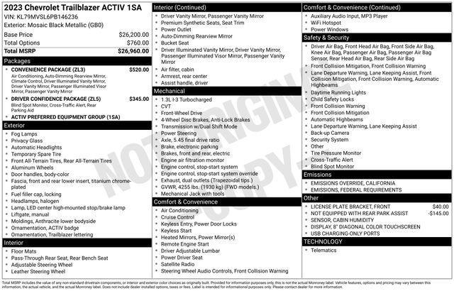 used 2023 Chevrolet TrailBlazer car, priced at $22,894