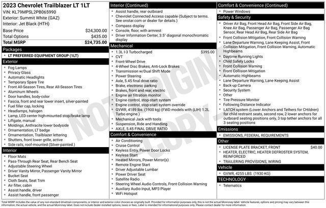 used 2023 Chevrolet TrailBlazer car, priced at $21,730