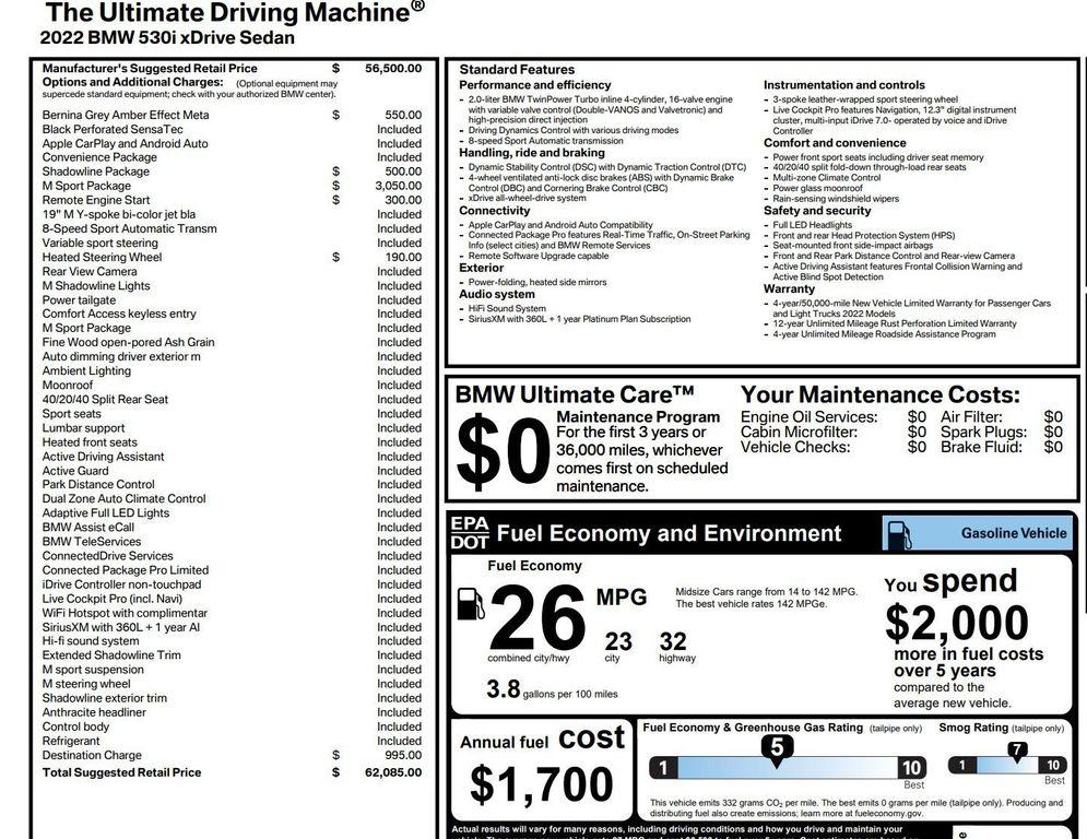 used 2022 BMW 530 car, priced at $40,888
