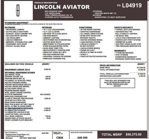 used 2023 Lincoln Aviator car, priced at $51,888