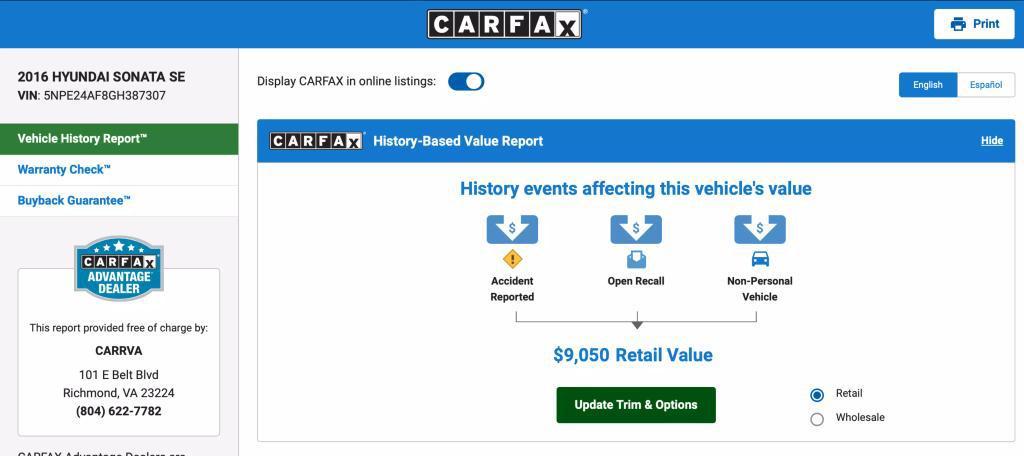 used 2016 Hyundai Sonata car, priced at $7,800