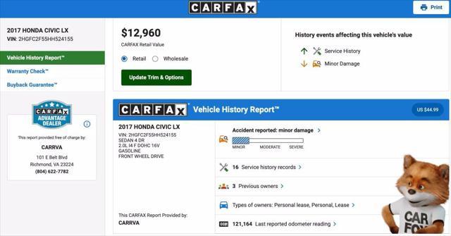 used 2017 Honda Civic car, priced at $12,750