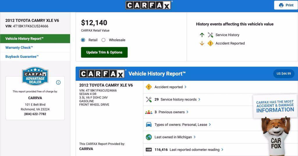used 2012 Toyota Camry car, priced at $10,900