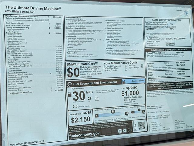 new 2024 BMW 530 car, priced at $65,545