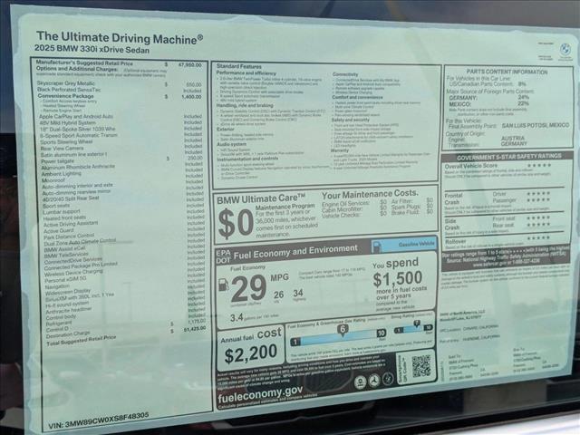 new 2025 BMW 330 car, priced at $51,425