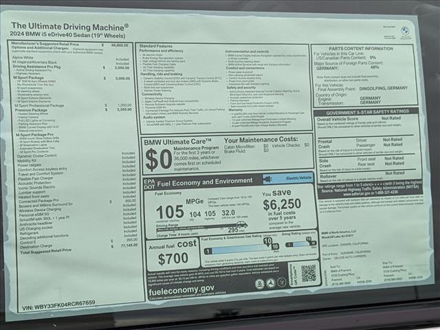 new 2024 BMW i5 car, priced at $77,145