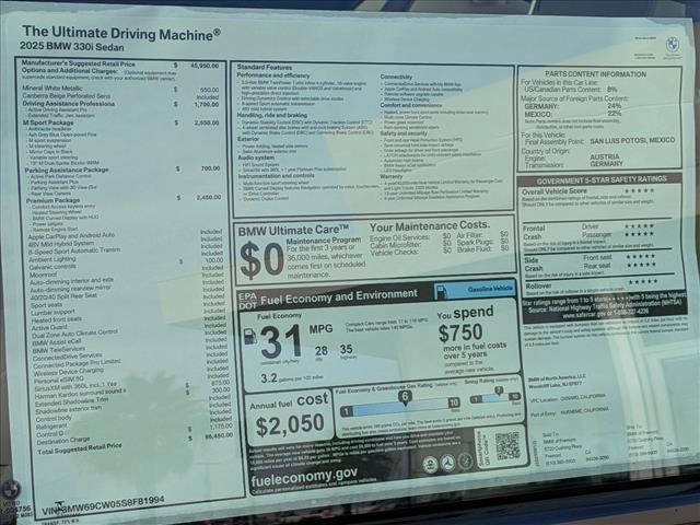 new 2025 BMW 330 car, priced at $56,450
