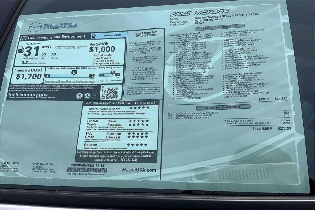 new 2025 Mazda Mazda3 car, priced at $27,125