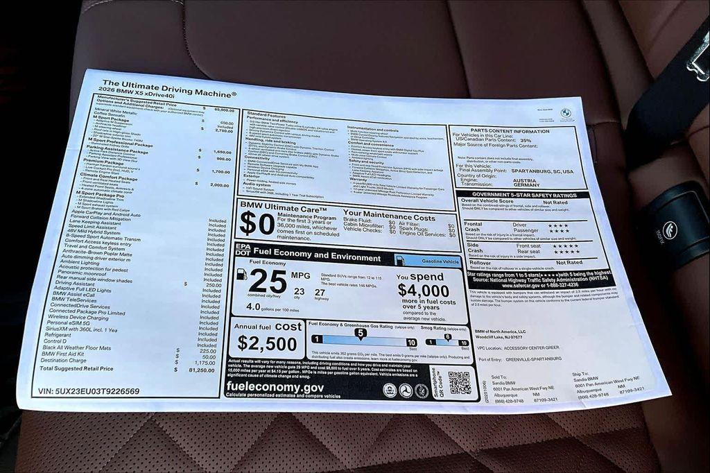 new 2026 BMW X5 car, priced at $81,250