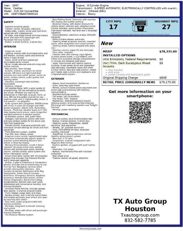 used 2007 Cadillac XLR car, priced at $16,950