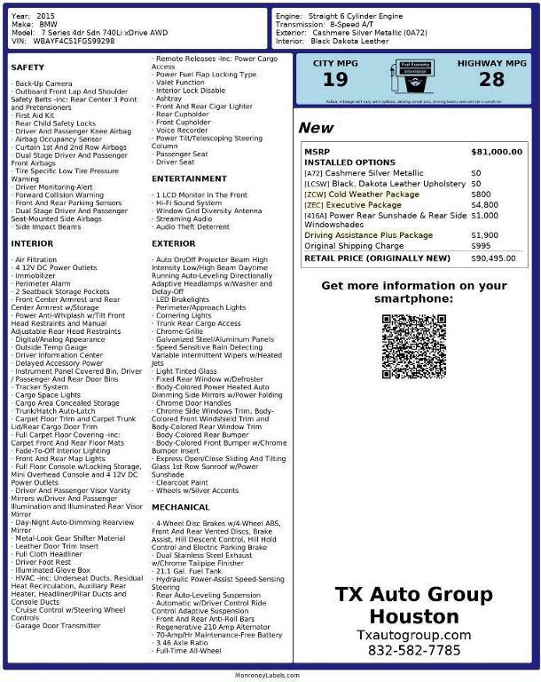 used 2015 BMW 740 car, priced at $14,533