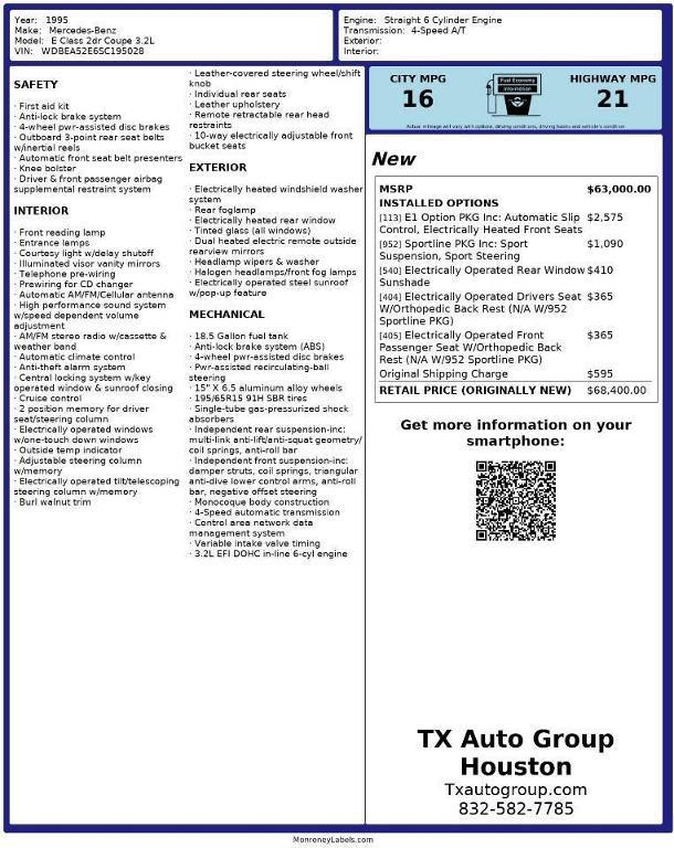 used 1995 Mercedes-Benz E-Class car, priced at $17,995