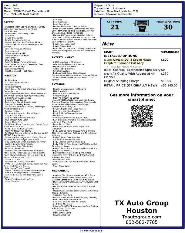 used 2021 Volvo XC90 car, priced at $24,133