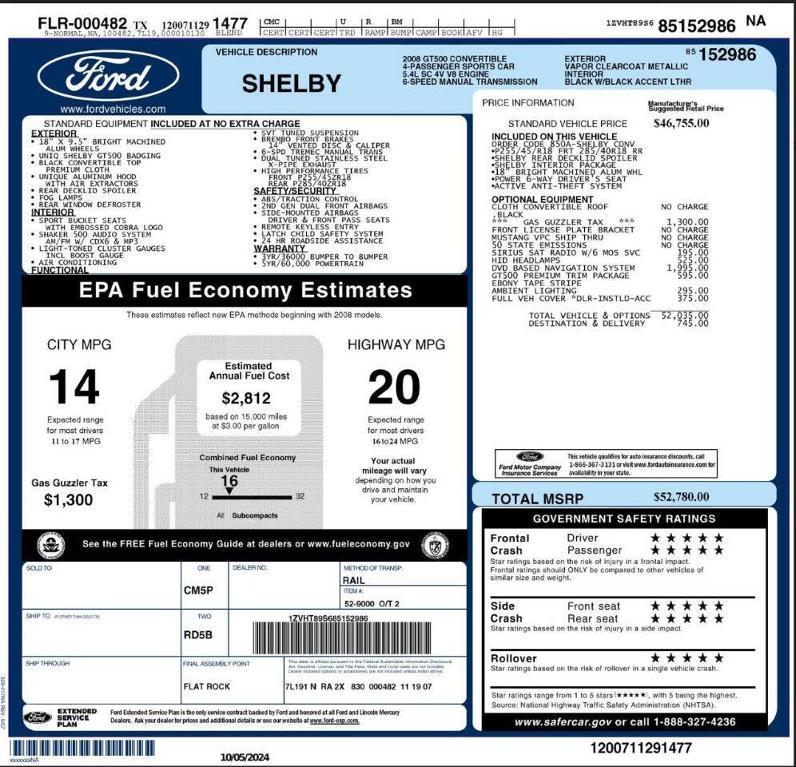 used 2008 Ford Shelby GT500 car, priced at $47,795