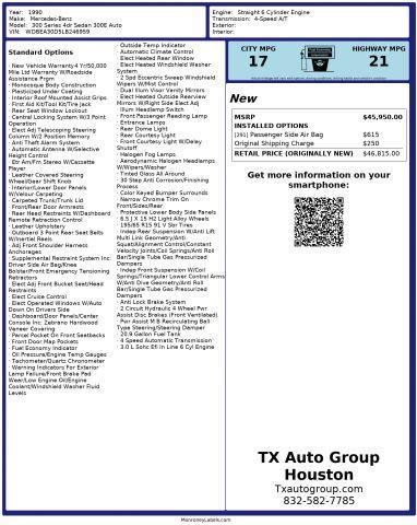 used 1990 Mercedes-Benz E-Class car, priced at $14,995