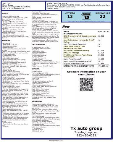 used 2021 Dodge Challenger car, priced at $59,995