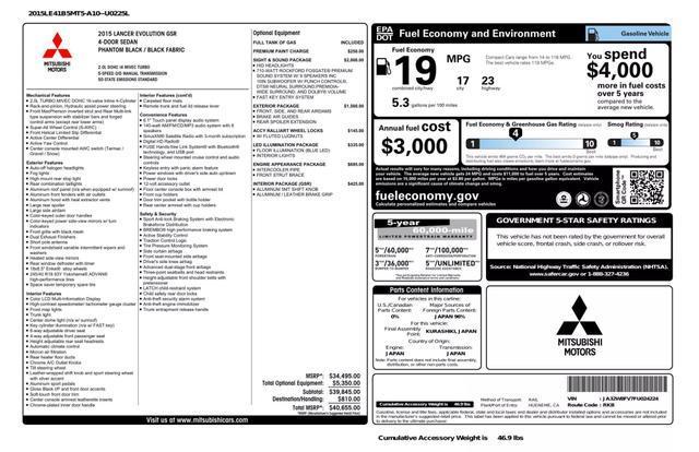 used 2015 Mitsubishi Lancer Evolution car, priced at $31,995