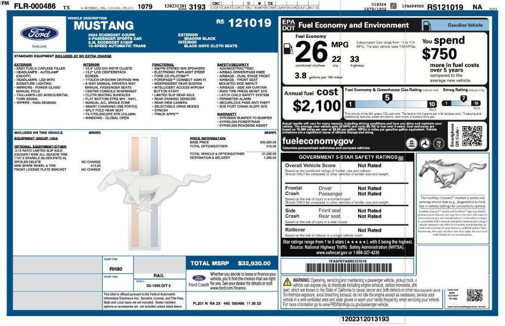 used 2024 Ford Mustang car, priced at $28,233