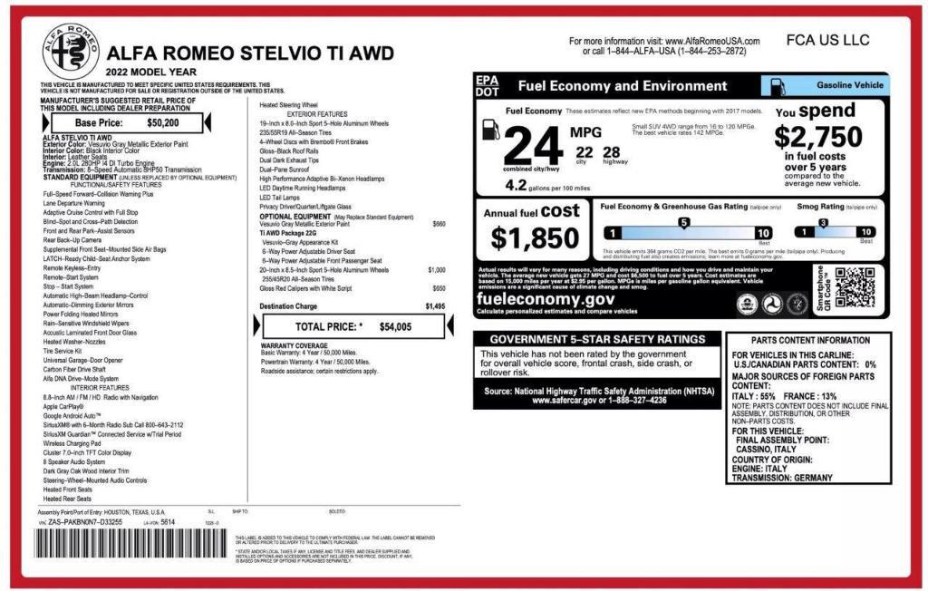 used 2022 Alfa Romeo Stelvio car, priced at $26,295