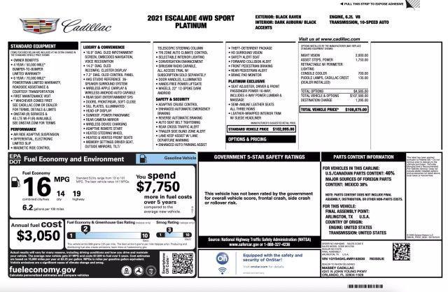 used 2021 Cadillac Escalade car, priced at $61,995