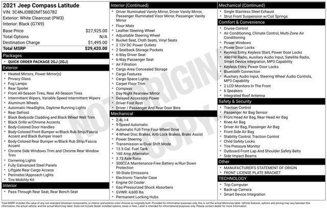 used 2021 Jeep Compass car, priced at $18,660