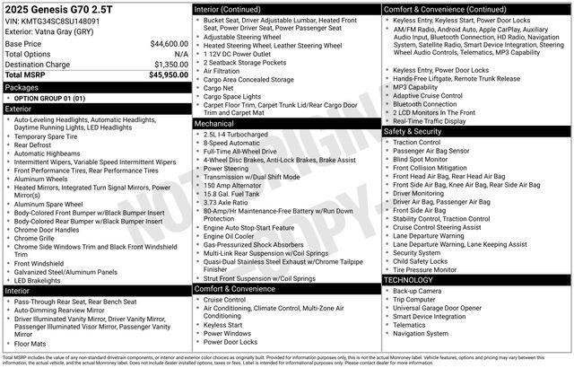 used 2025 Genesis G70 car, priced at $31,299