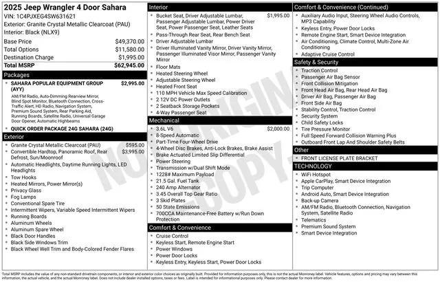 new 2025 Jeep Wrangler car, priced at $53,450