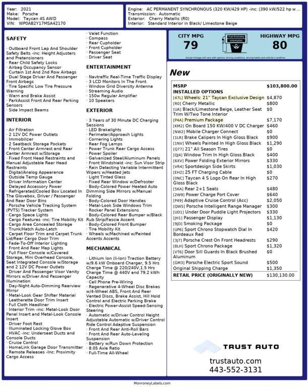 used 2021 Porsche Taycan car, priced at $56,495