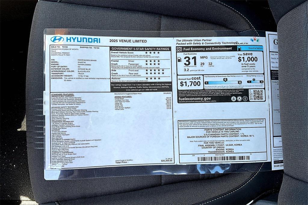 new 2025 Hyundai Venue car, priced at $24,391