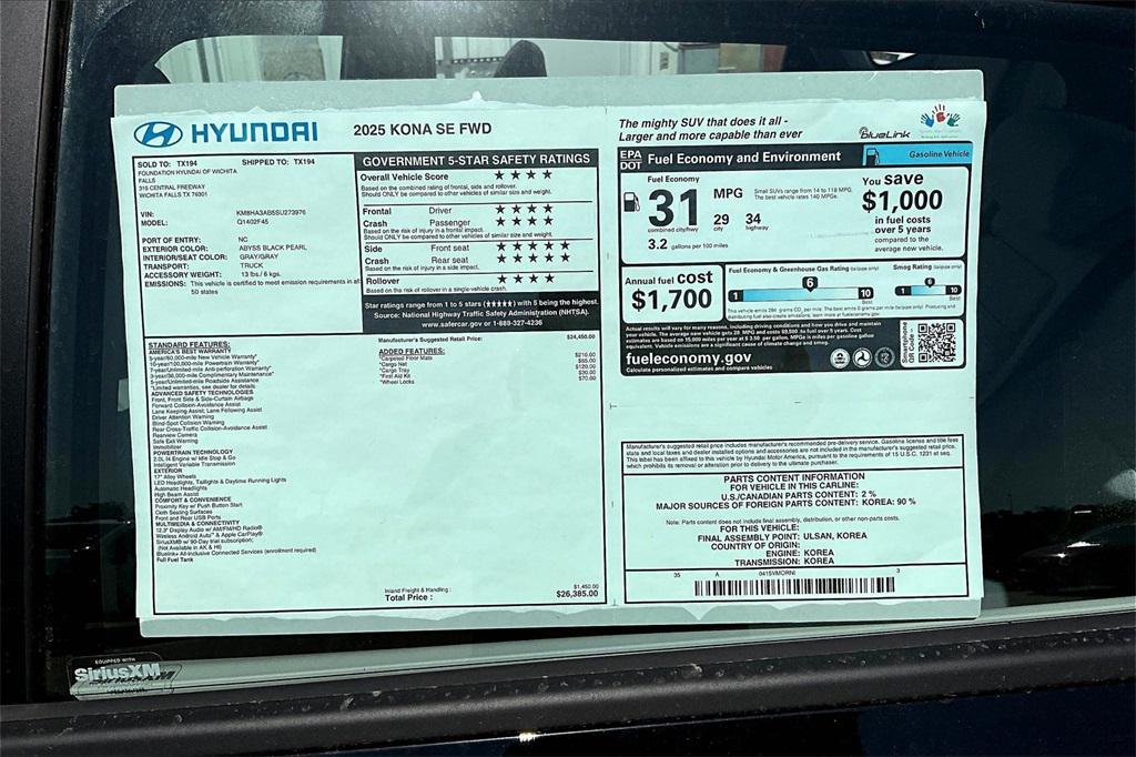 new 2025 Hyundai Kona car, priced at $24,376