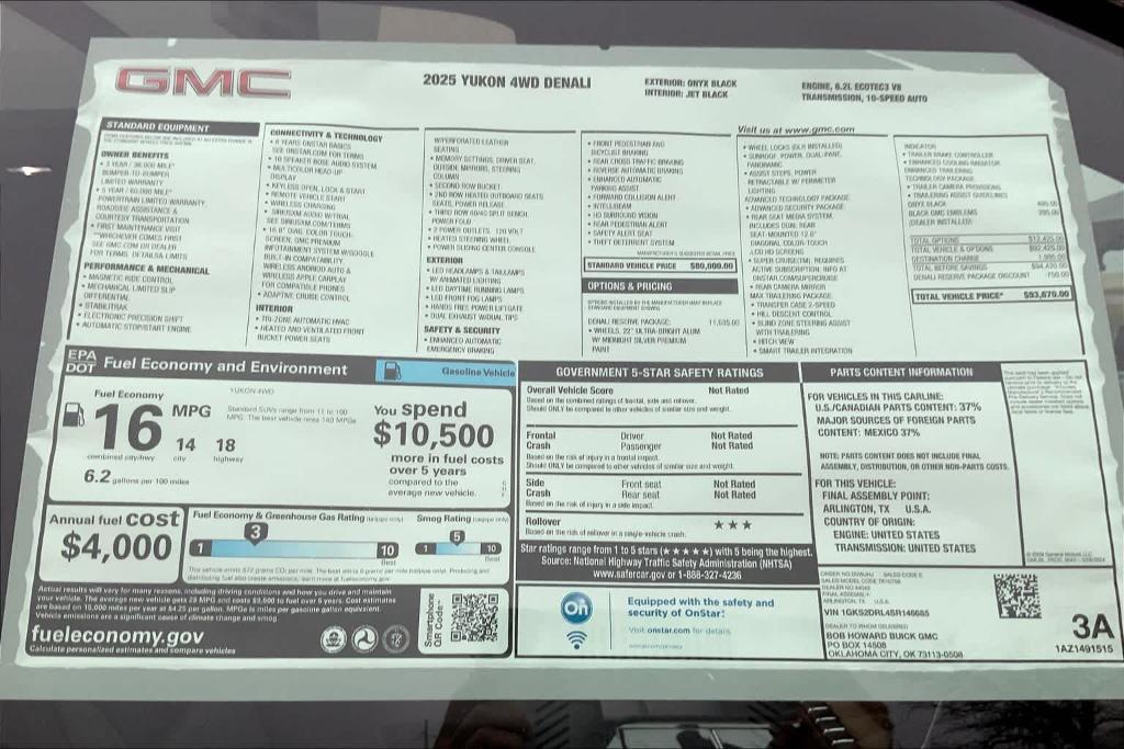 new 2025 GMC Yukon car, priced at $93,670