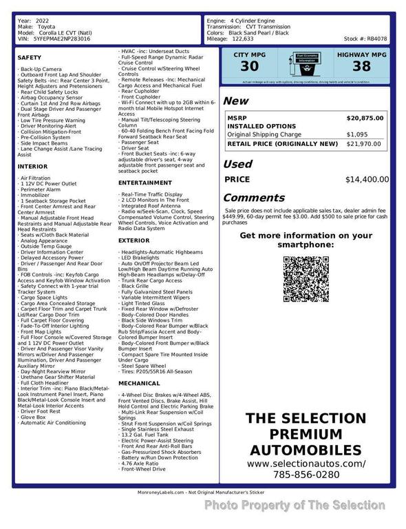 used 2022 Toyota Corolla car, priced at $14,900