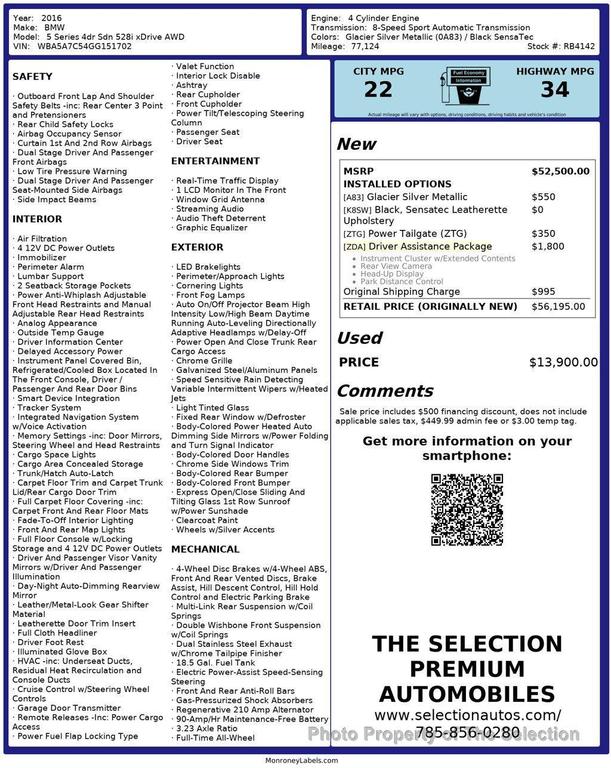 used 2016 BMW 528 car, priced at $13,900