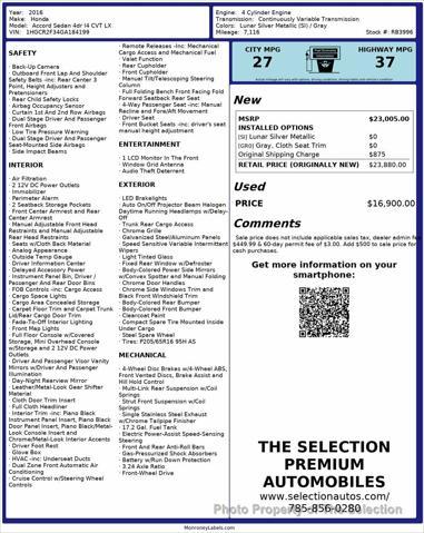 used 2016 Honda Accord car, priced at $16,900