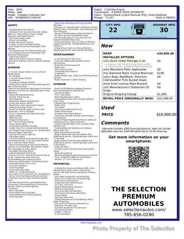 used 2020 Jeep Compass car, priced at $16,900