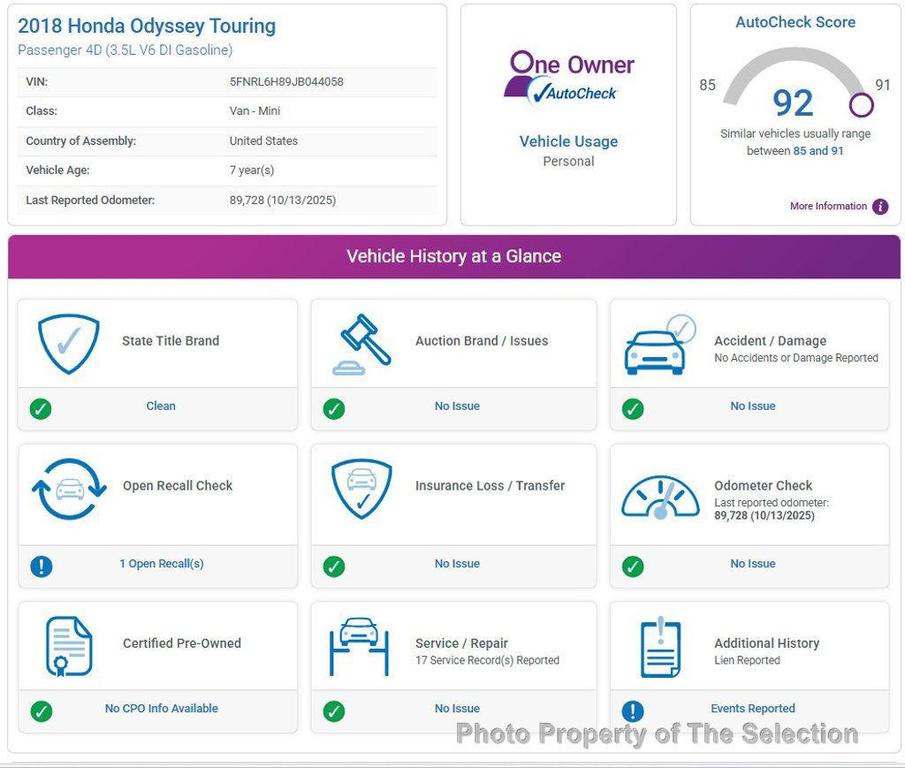 used 2018 Honda Odyssey car, priced at $24,900