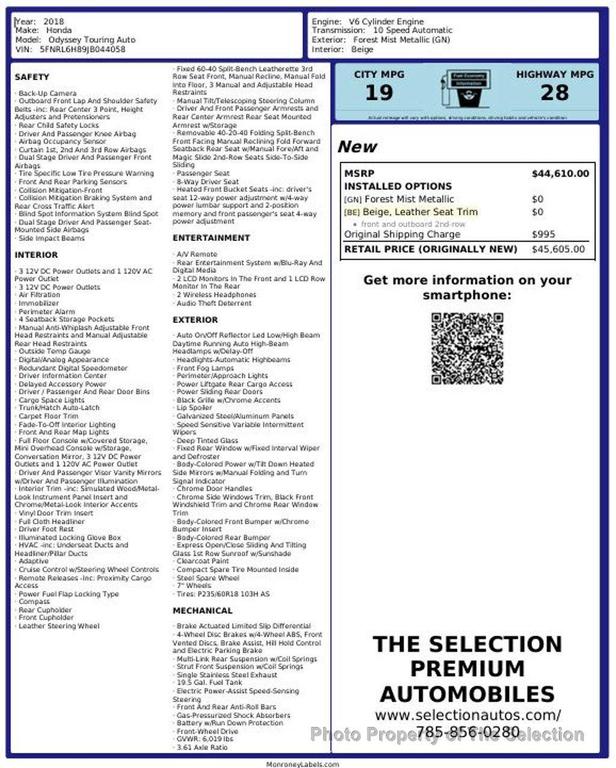 used 2018 Honda Odyssey car, priced at $24,900