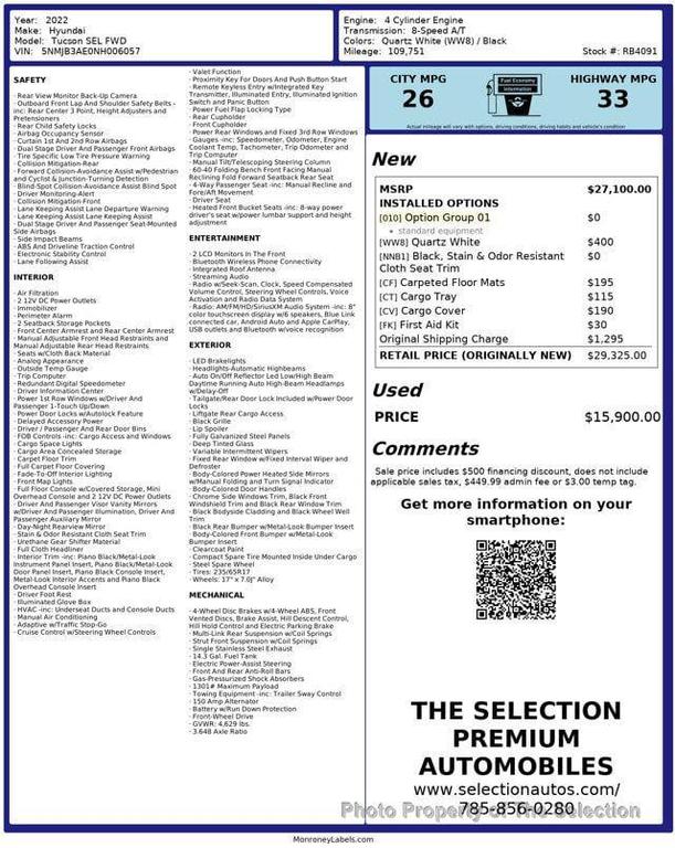 used 2022 Hyundai Tucson car, priced at $15,900