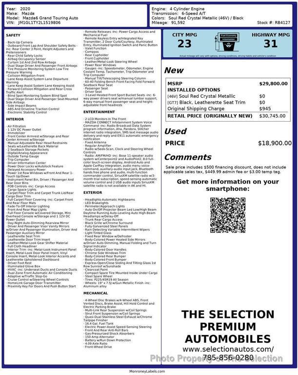 used 2020 Mazda Mazda6 car, priced at $18,900