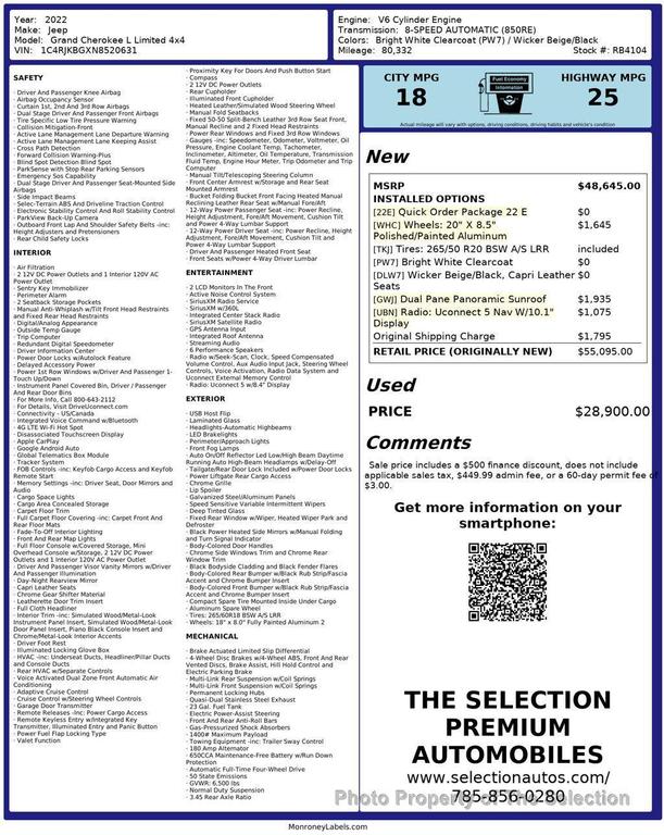 used 2022 Jeep Grand Cherokee L car, priced at $28,900
