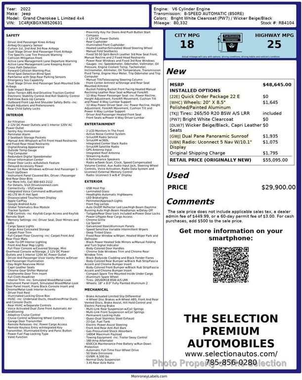 used 2022 Jeep Grand Cherokee L car, priced at $29,900