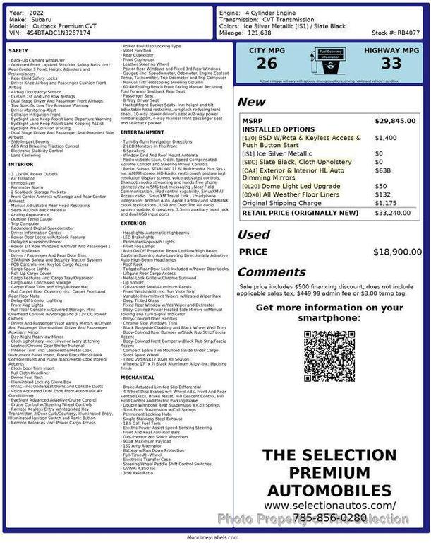 used 2022 Subaru Outback car, priced at $18,900