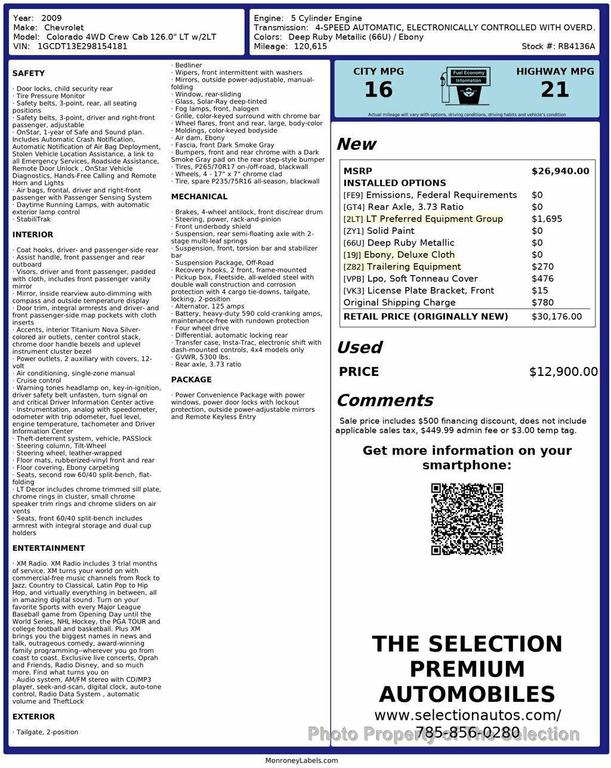 used 2009 Chevrolet Colorado car, priced at $12,900