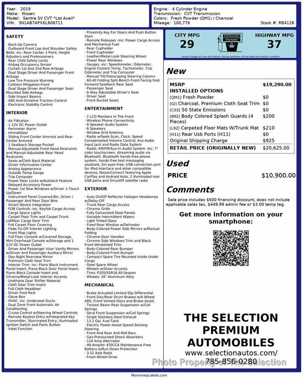 used 2019 Nissan Sentra car, priced at $10,900