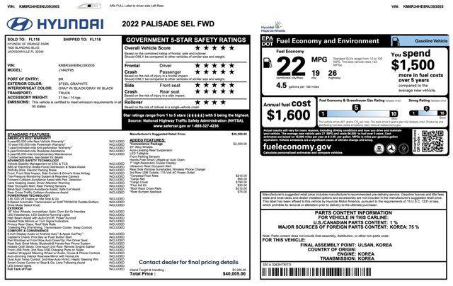 used 2022 Hyundai Palisade car, priced at $20,600