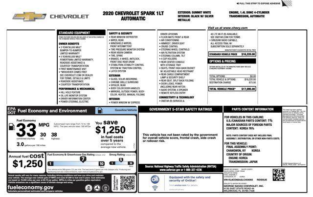used 2020 Chevrolet Spark car, priced at $10,000