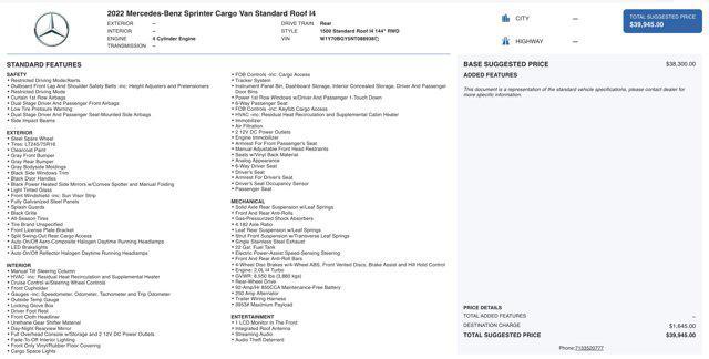 used 2022 Mercedes-Benz Sprinter 1500 car, priced at $25,900