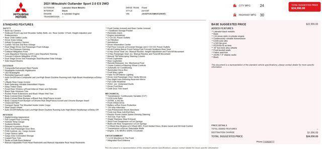 used 2021 Mitsubishi Outlander Sport car, priced at $13,600